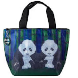 Panda Lunch Bag Tote with Matching detachable Charm - From My Painting-  Salvador Kitti