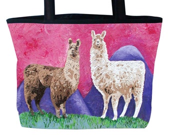 Llama Large Handbag, Tote Bag - Support Wildlife Conservation, Read How - From my Original Oil Painting, Andeans - ON SALE!