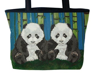 Giant Panda Cubs Tote bag, by Salvador Kitti -  On Sale -From My Original Painting - Support Wildlife Conservation, Read How