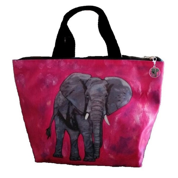 Elephant Lunch Bag Tote with Matching detachable Charm - From My Painting, Kelly-  Salvador Kitti