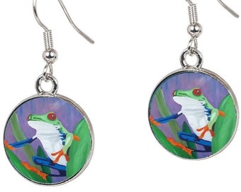 Frog Earrings - From My painting, Kaleidoscope