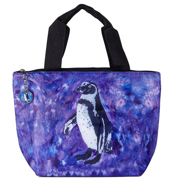 Penguin Lunch Bag Tote with Matching detachable Charm - From My Painting, Southern Sweetheart -  Salvador Kitti