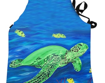Sea Turtle Apron by Salvador Kitti -  On Sale - Support Wildlife Conservation, Read How - From My Painting, Wisdom