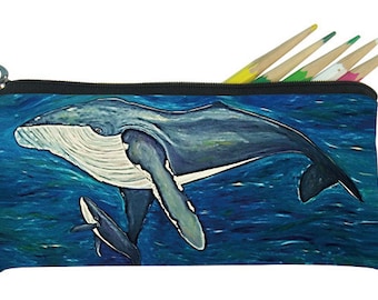 Humpback Whale Small Pencil Bag or Whale Eye Glasses Case -  From my Original Oil Painting, Enduring Intoner