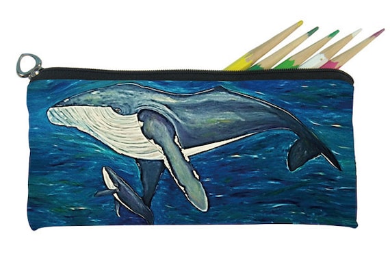 Humpback Whale Small Pencil Bag or Whale Eye Glasses Case 