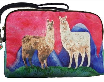 SALE!Llama Zip Top Wristlet with Charm - Salvador Kitti - From My Painting, The Andeans