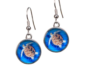 Loggerhead Sea Turtle Earrings - From My painting, The Pilgrim