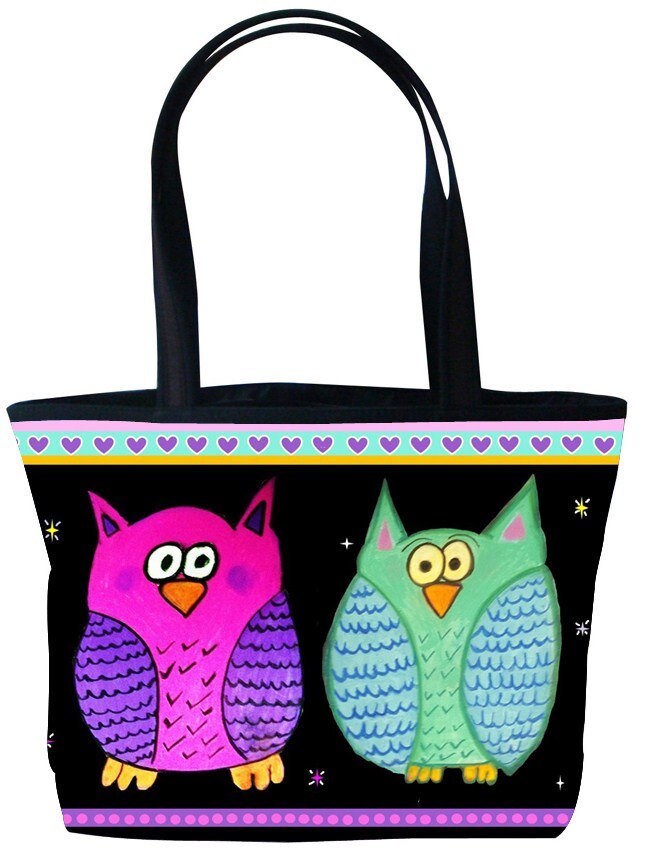Whimsical Cute Owls Large Handbag by Salvador Kitti - Support Wildlife Conservation - Read How