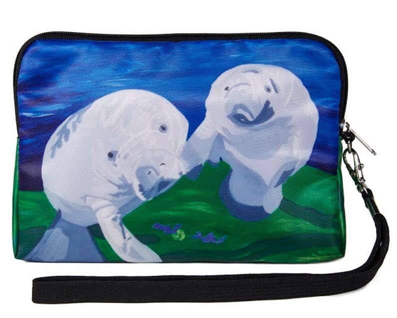 SALEManatees Zip Top Wristlet with Charm Salvador Kitti From My Painting Save the Manatees, Read How image 1