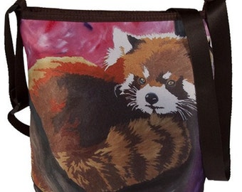 Red Panda Small Cross Body Bucket Handbag by Salvador Kitti  - On Sale - From My Original Painting, Shy Beauty