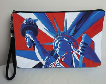 USA Flag Pouch with Detachable Strap - From My Original Painting, Lady Liberty - On Sale!