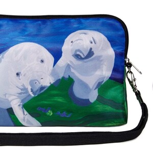 SALEManatees Zip Top Wristlet with Charm Salvador Kitti From My Painting Save the Manatees, Read How image 2