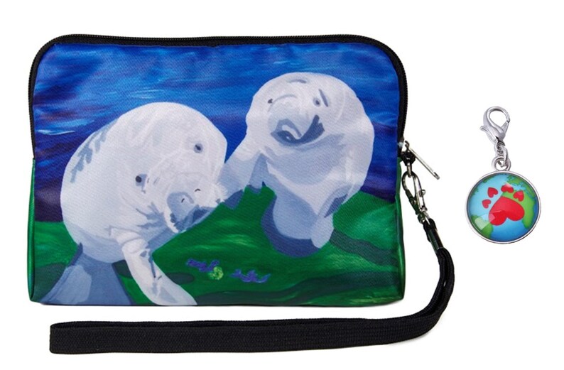 SALEManatees Zip Top Wristlet with Charm Salvador Kitti From My Painting Save the Manatees, Read How image 2