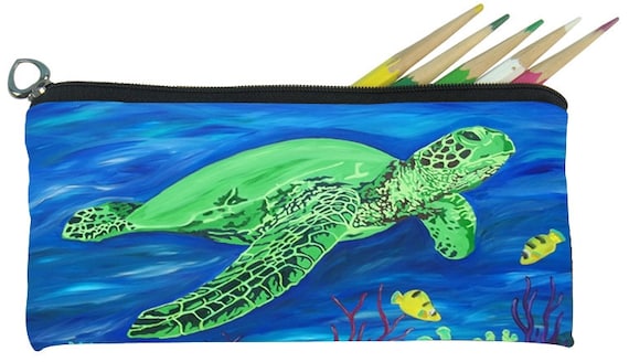 Sea Turtle Small Pencil Bag or Sea Turtle Eye Glasses Case From My Original  Oil Painting, Wisdom 