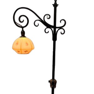 Elaborate Bent Brass and Wrought Iron Floor Lamp with Glass Shade #2403