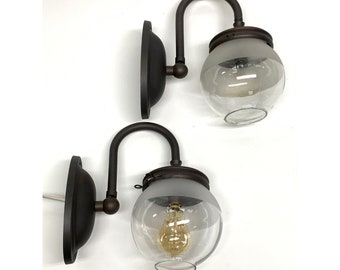 Pair Industrial Gas Sconces with globe shades #2035