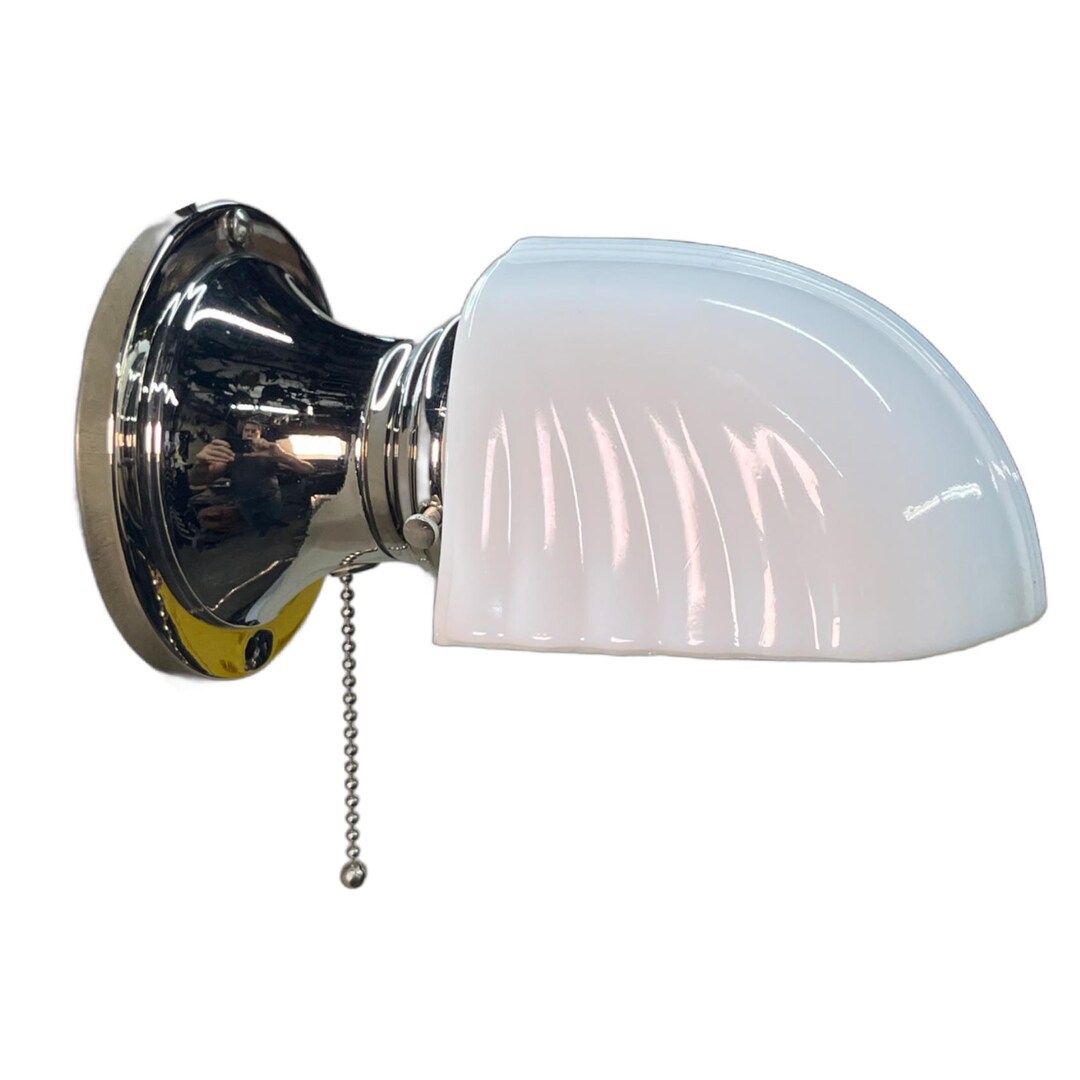 Restored Vintage Art Deco Bath Sconce in Polished Nickel With Pullchain ...