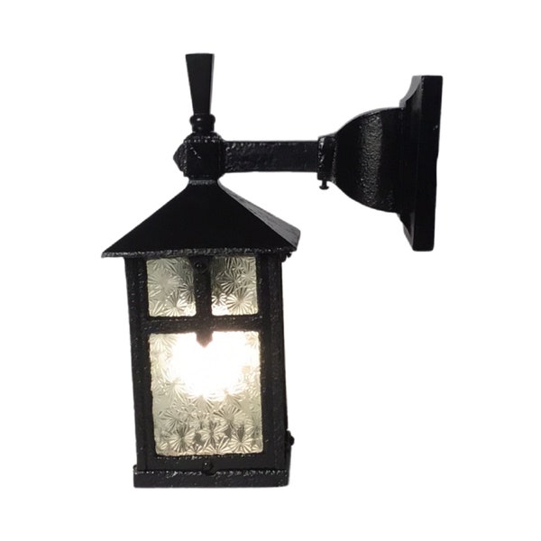 Arts and Crafts Porch Light with Antique Florentine Glass and New Black Paint  Includes Free Shipping!   New Electrical!   Ready to Install!