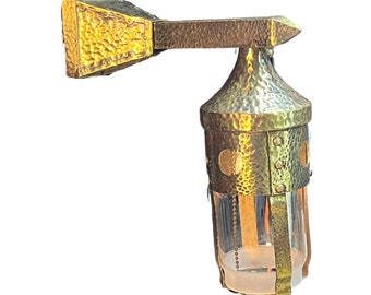 Restored Antique Arts and Craft Wall Sconce in Hammered Brass with Glass Shade #2352 Free Shipping and New Wiring