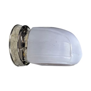 Vintage MidCentury Modern Bathroom Wall Sconce Over Mirror Light with Chrome Fixture and White and Clear Glass Shade #2347