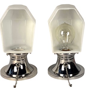 Pair Chrome and Glass Art Deco Sconces for Bath or Kitchen