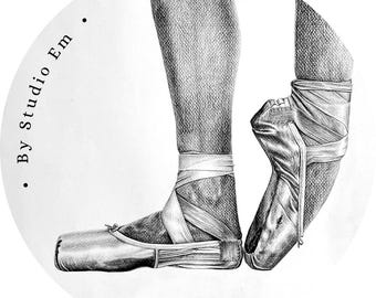 Ballerina Pointe Shoes Graphite Drawing Vinyl Sticker