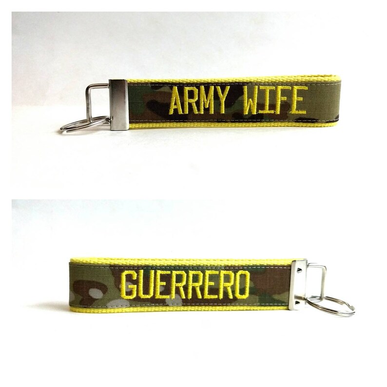 OCP Army Wife Custom Keychain in Yellow / With Last name on back image 1