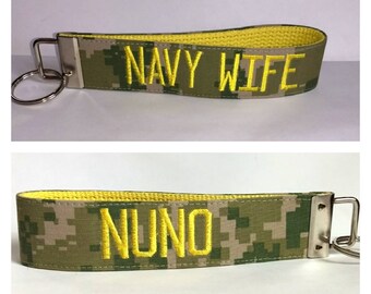 Navy Wife Key Fob in Yellow