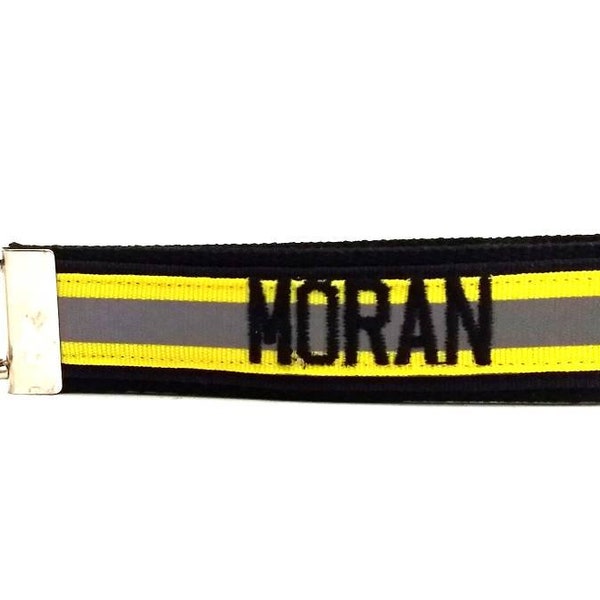 Like Bunker Gear Black and Yellow Name Key Fob | Reflective Tape | Firefighter Gift | Any Name