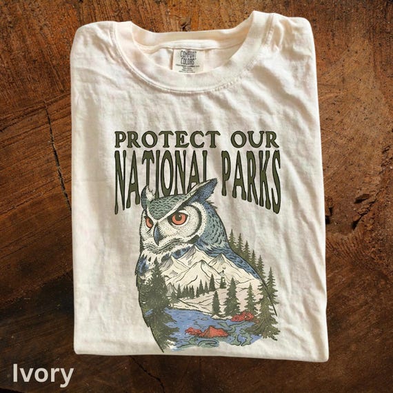 Retro Great Horned Owl T-Shirt - Protect Our National Parks Tee - Nature Lover Gift, Gorpcore Clothing, Vintage Wilderness Graphic Shirt