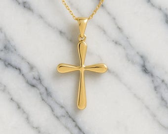 14k Gold Cross Necklace Handmade Faith Pendant Religious Christian Gift