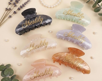 Gepersonaliseerde naamklauwclip met strassteentjes, haarclip acetaat, aangepast bling-haaraccessoire voor cadeau bruidsmeisje, haarclip