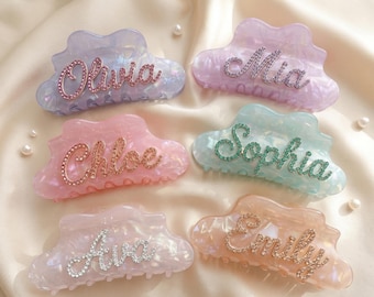 Personalisierte Acetat Haarkralle mit Strass Name, benutzerdefinierte glitzernde Haarspange, Brautjungfer Geschenk, Y2K Haarschmuck, Geschenk für sie