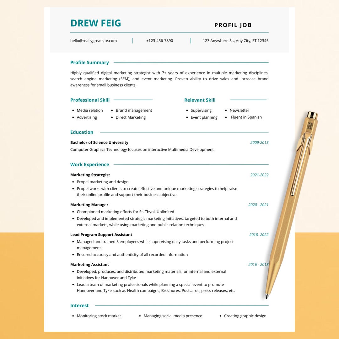 Modern Minimalist Resume Template | Editable CV for Word & Powerpoint ...