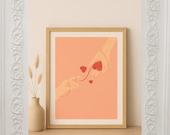 Impresión de manos del Hilo Rojo del Destino – Arte minimalista para parejas (Descarga digital)