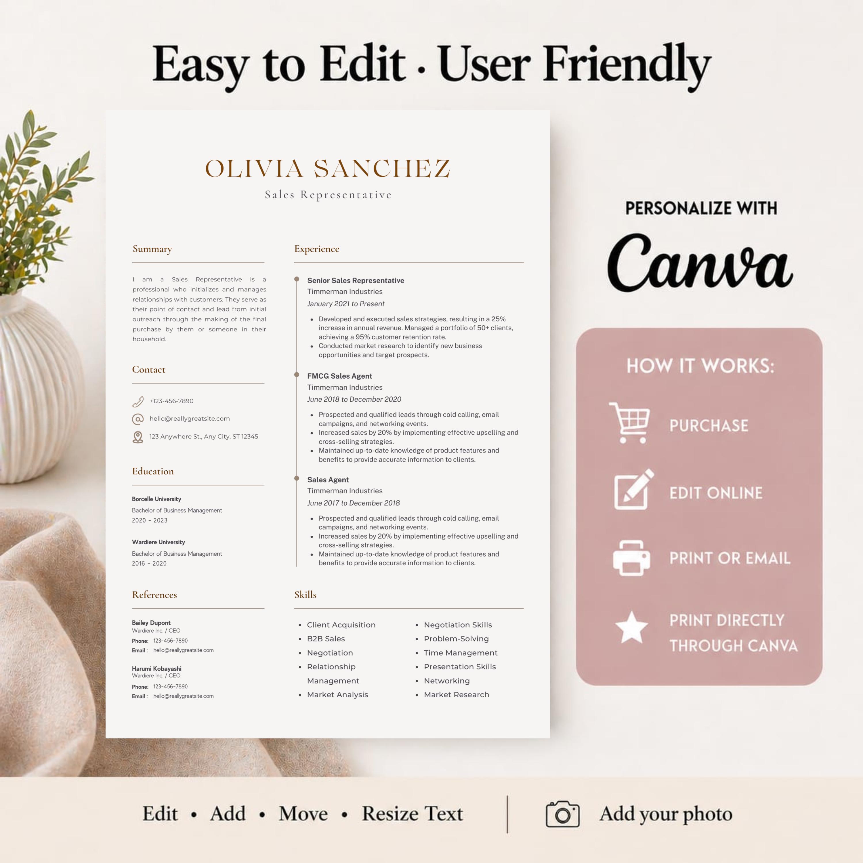 Easy ATS FRIENDLY Resume Template | Modern CV Template for Word, Canva ...