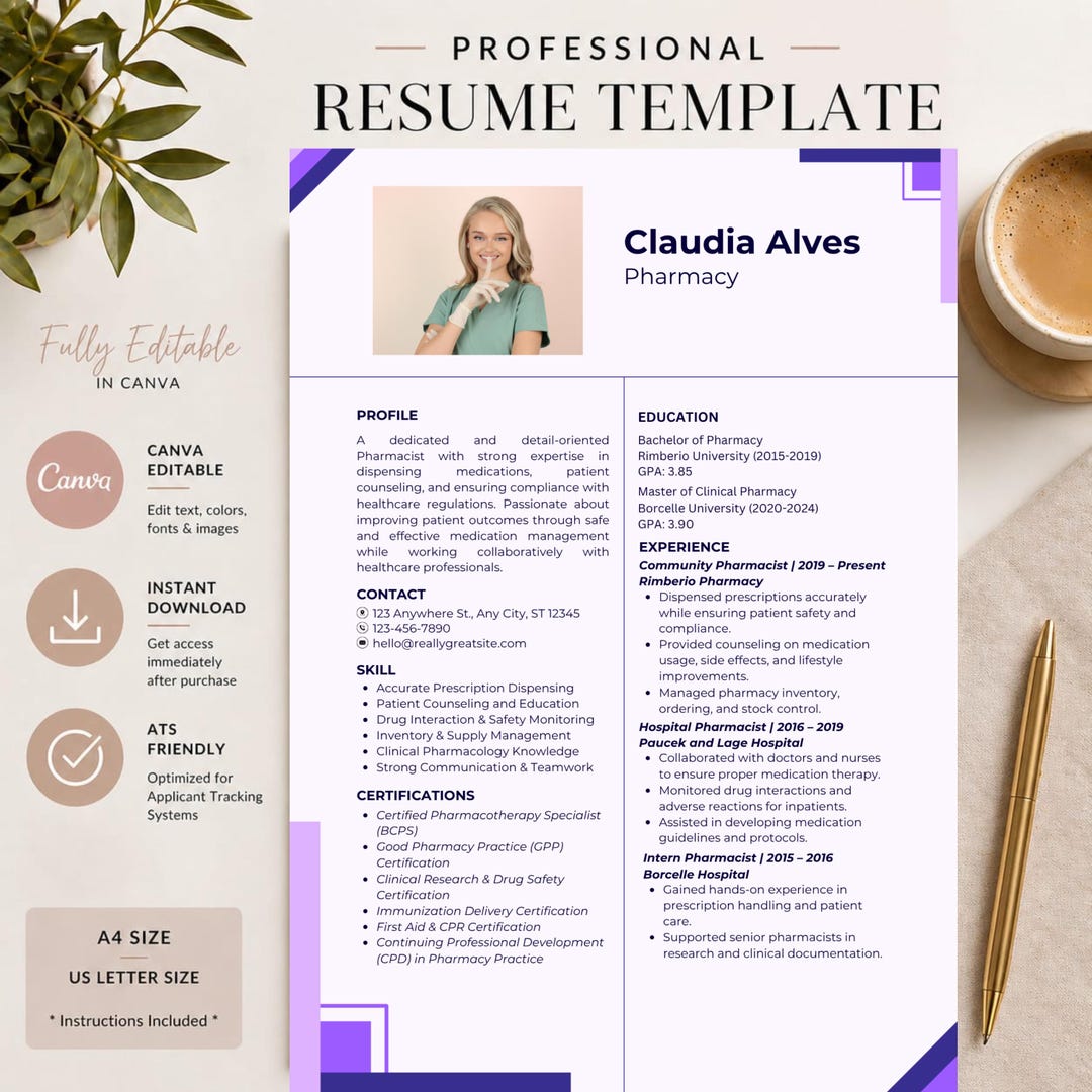 Nurse Resume Template ATS Canva | RN CV Template Word Google Docs Pages ...