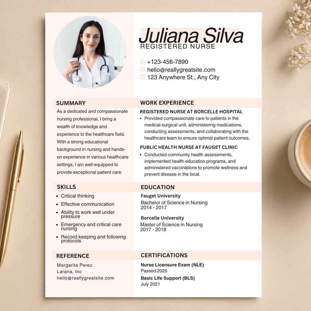 Nurse Resume Template ATS Canva | CV With Photo Word Google Docs Pages ...