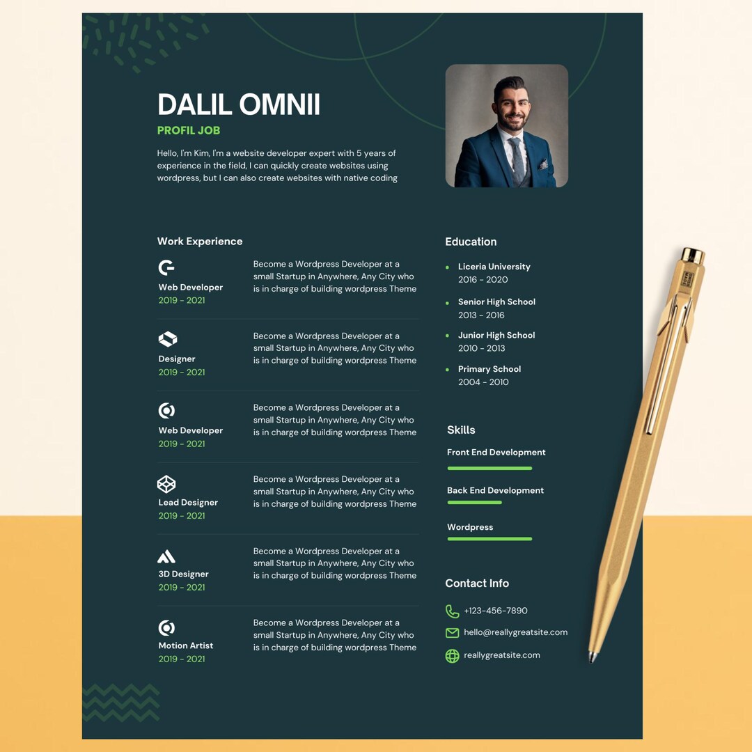 Editable Canva Resume Template | Modern CV Template One Page ...
