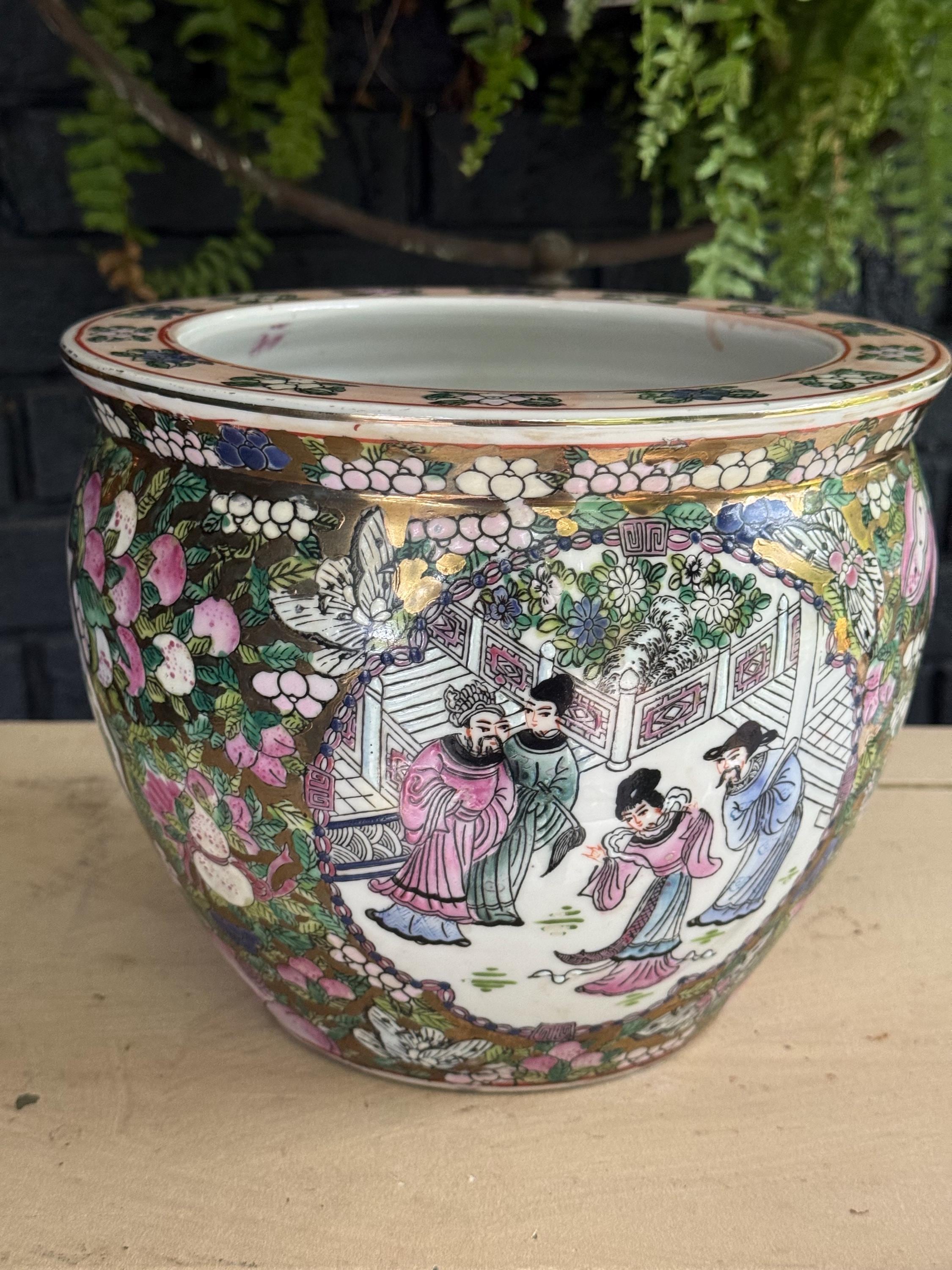 中国　花図　鉢 Large Chinese Planter Pot - Etsy