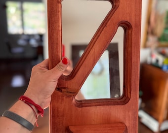 Handmade wood mirror + shelf