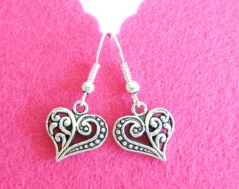 Heart Earrings, Pewter Heart Earrings, Valentine Earrings, Brighton style earrings, Girls Earrings,