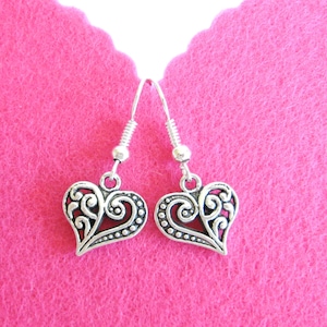 Heart Earrings, Pewter Heart Earrings, Valentine Earrings, Brighton style earrings, Girls Earrings,