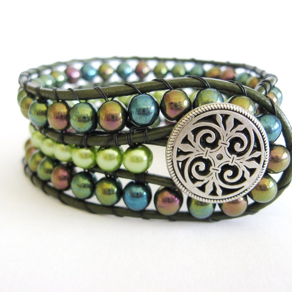 Peacock Beaded Cuff Bracelet