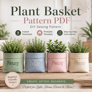 Plant Basket Sewing Pattern, Fabric Pot Cover Tutorial (PDF Download)