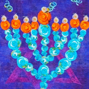 Menorah Art Quilt, Chanukah Celebration quilt, textile art, fiber art wall hanging