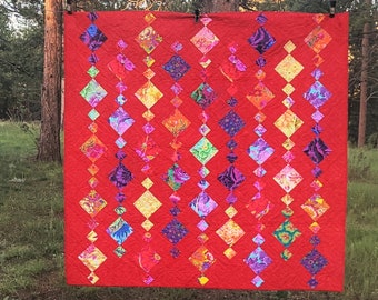 CASCADING DIAMONDS in Red-- A quilt pattern designed by Cotton Pickin's Quilts, infused with the glorious colors of Kaffe Fassett fabrics