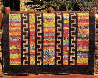 ABORIGINAL POTPOURRI--Stunning Double sided- Twin, lap or throw quilt in a gorgeous array of Aboriginal fabrics