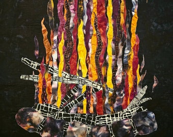 Smoky Campfire --art quilt, wall hanging, fiber art quilt