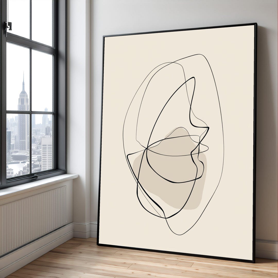 Minimalist Abstract Line Art Canvas, Neutral Colors, Modern Wall Decor ...